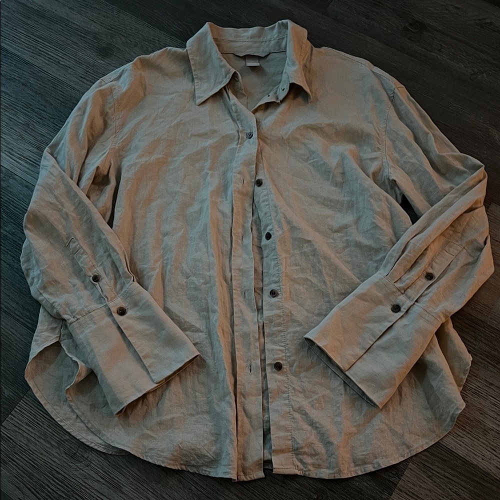 H&M Light Gray Linen Button Up